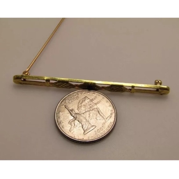 18k Y Gold Vintage Tie Bar lapel Pin W/ sapphire